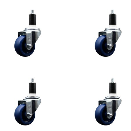Service Caster 3'' SS Solid Poly Wheel Swivel 1-3/8'' Expanding Stem Caster Set, 4PK SCC-SSEX20S314-SPUS-138-4